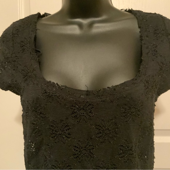 Free People Square Neck Floral Lace Dress Black Size S/P  Raw Edges, fully lined - Picture 3 of 6